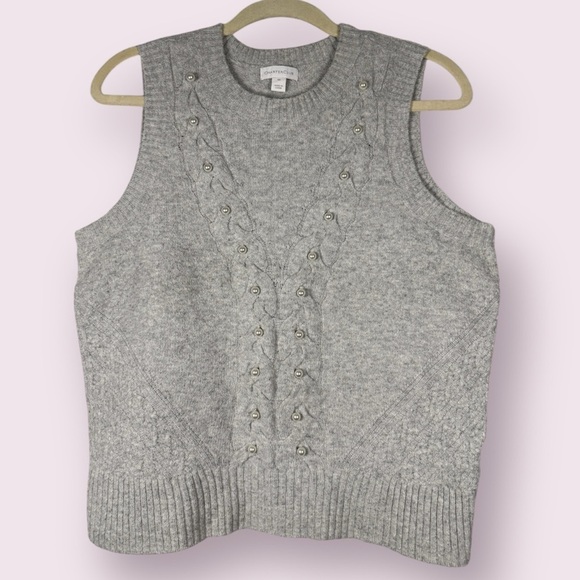 Charter Club Tops - Charter Club Grey Knit Pearl Sleeveless Sweater Vest Medium